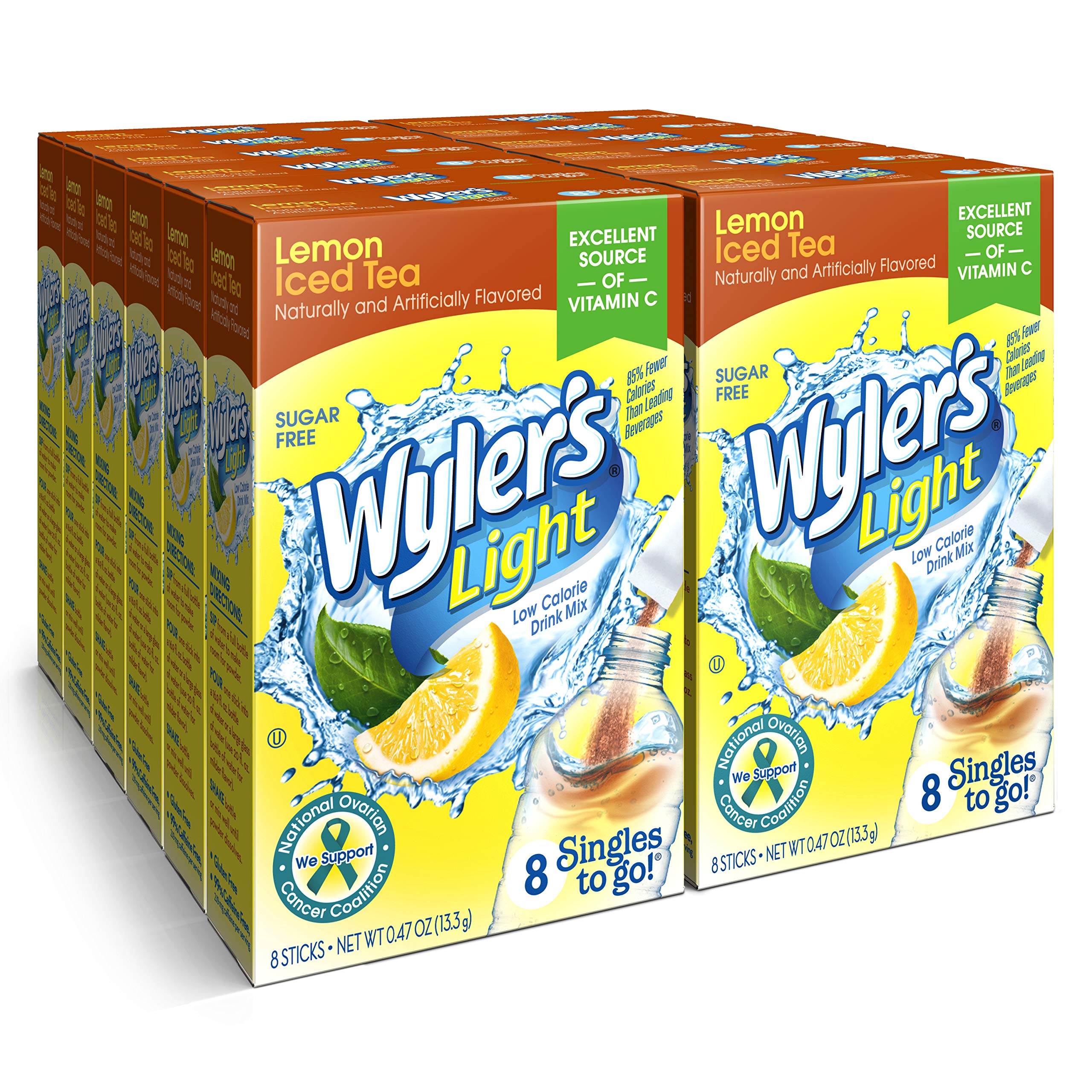 Wyler's Light front box view showing lemon iced tea packets and convenience