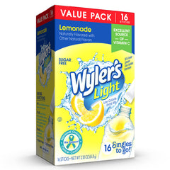 Wyler's Light single packet close-up highlighting easy-tear packet and portability benefit