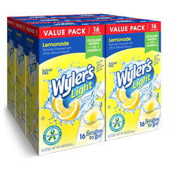 Wyler's Light front packaging showing 96 packets and Lemonade flavor benefit convenience
