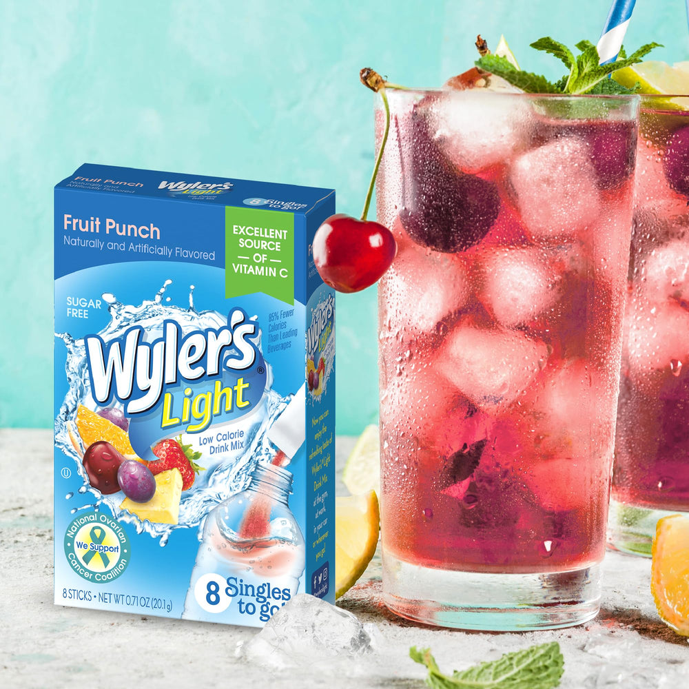 Wyler's Light packet in hand ready to pour, showing portability benefit