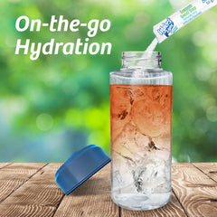 Wyler's Light pouring packet into bottle demonstrating fast on-the-go mixing