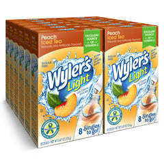 Wyler's Light front box showing Peach Iced Tea and 8-count benefits
