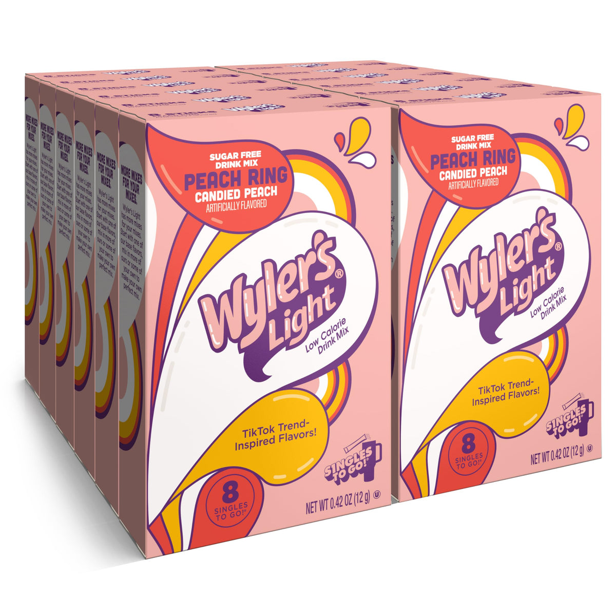 Wyler's Light front packaging showing Peach Ring and 96 packets, convenient for stocking