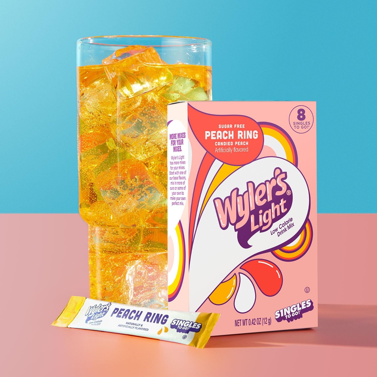 Wyler's Light single packet close-up, ready-to-pour for quick flavored water