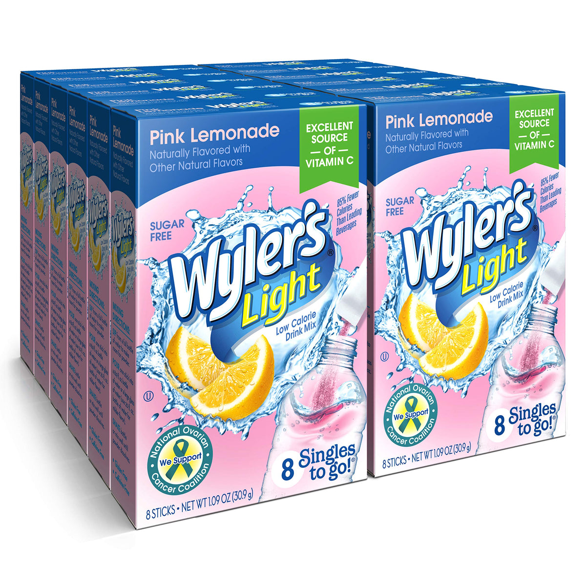 Wyler's Light front box showing pink lemonade packets and quantity benefit