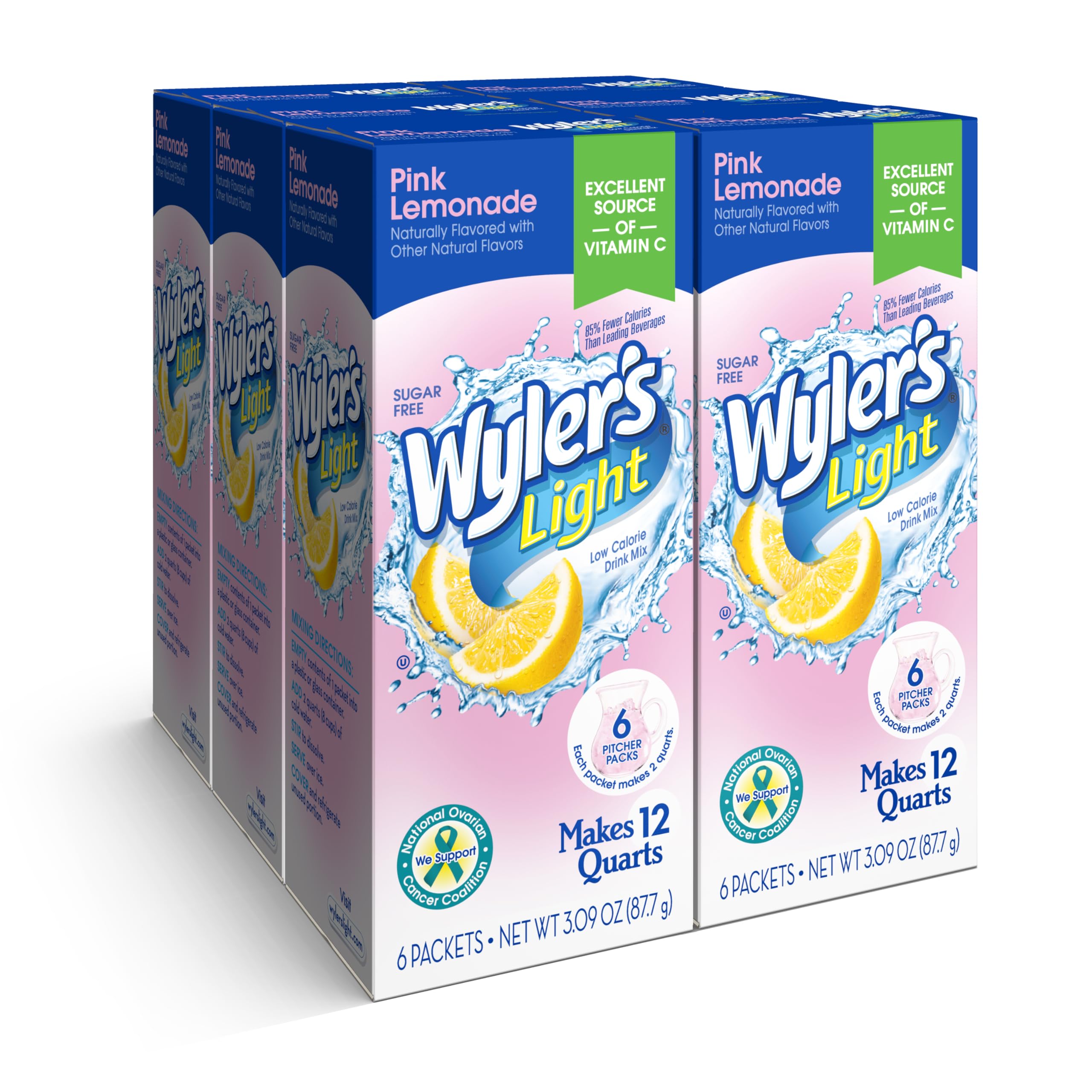 Wyler's Light front box showing Pink Lemonade flavor and easy storage benefit