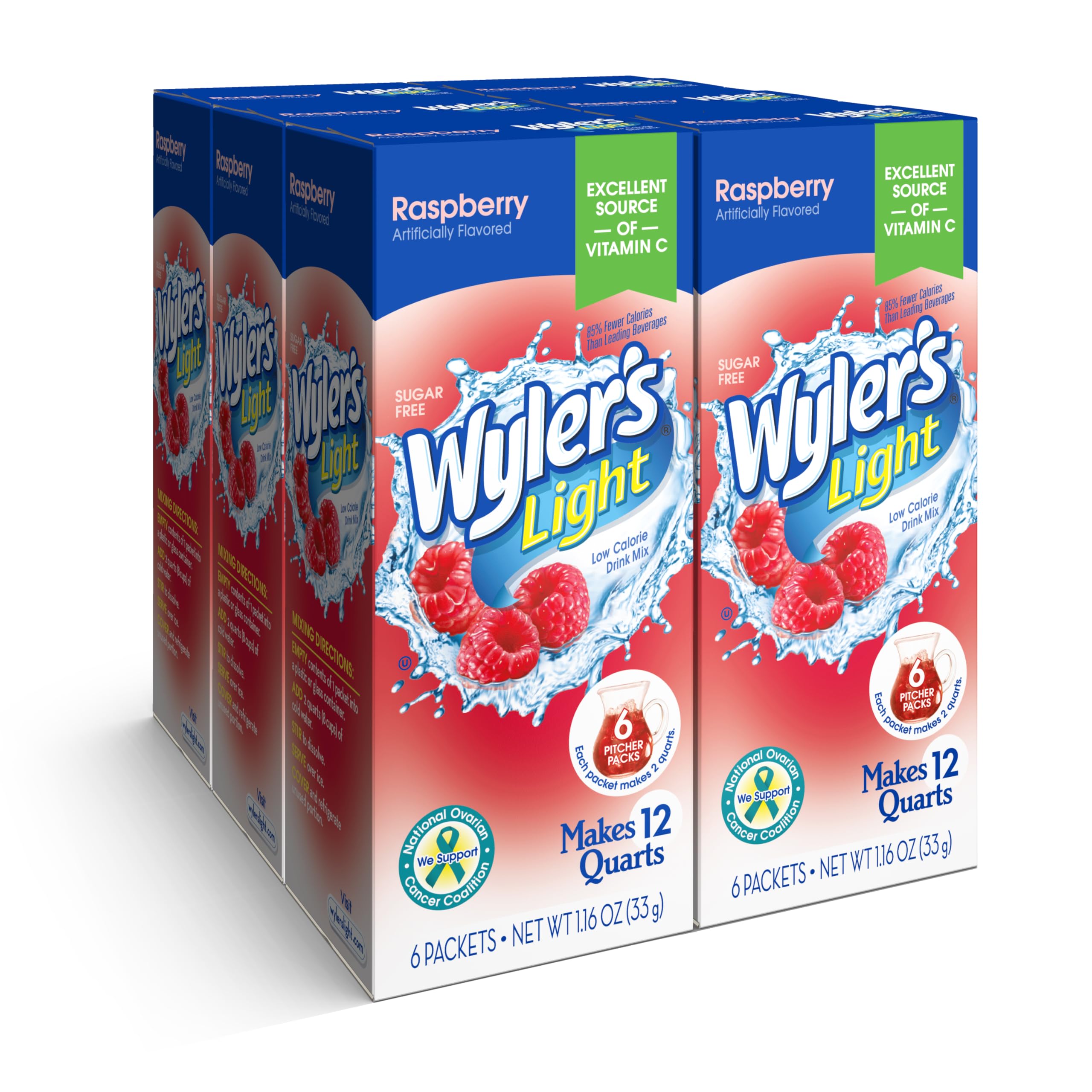 Wyler's Light front packaging showing raspberry pitcher packs and benefits