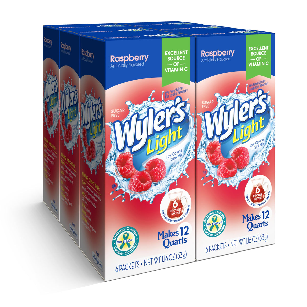 Wyler's Light front packaging showing raspberry pitcher packs and benefits