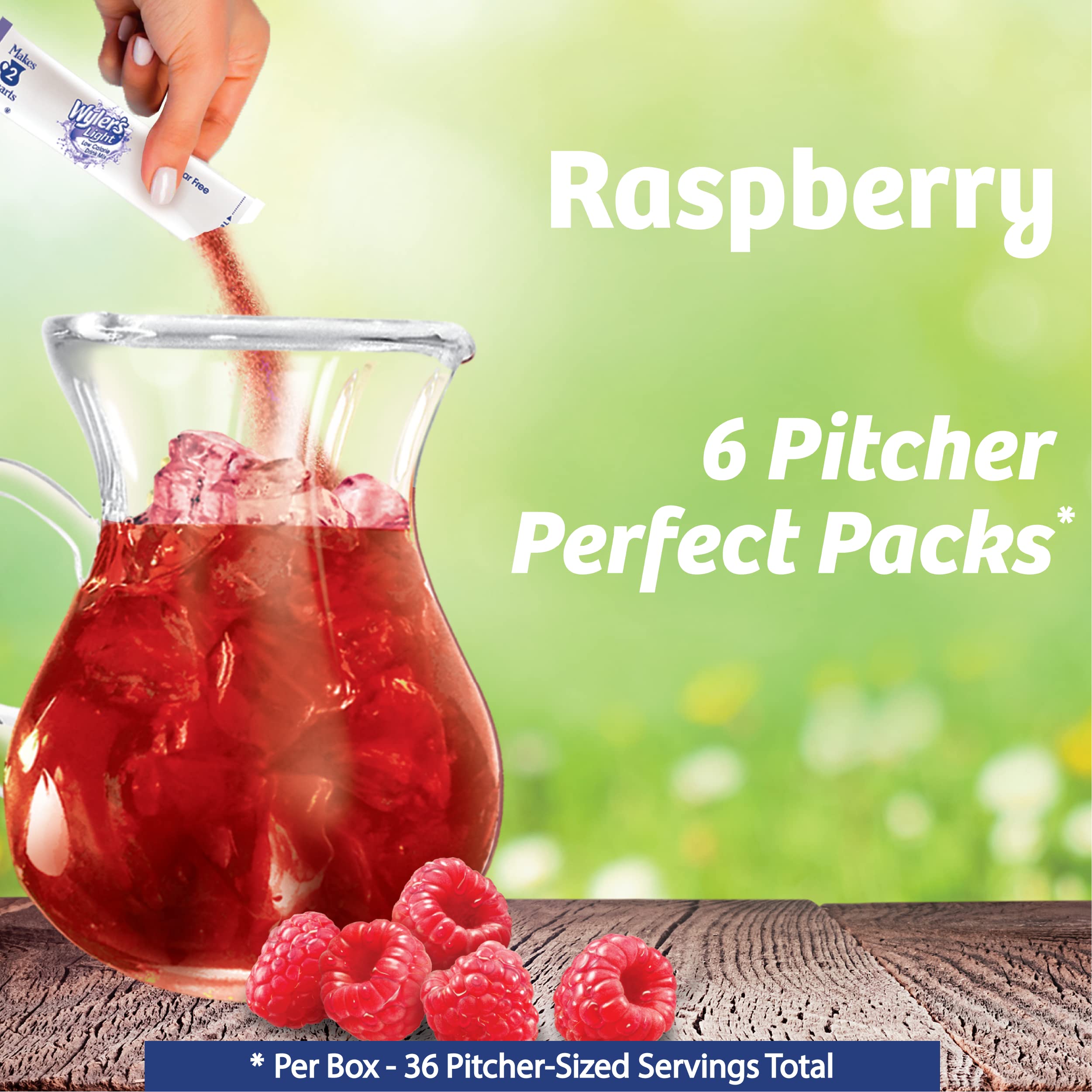 Wyler's Light raspberry mix being poured into a pitcher for large servings