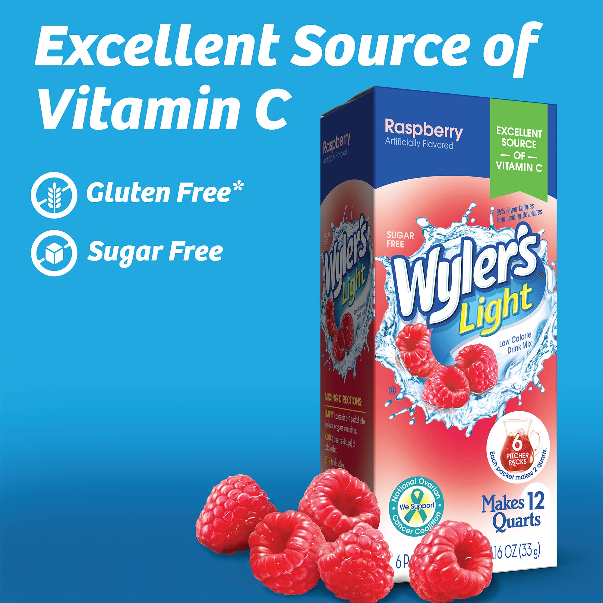 Wyler's Light raspberry drink served in a glass with ice for refreshing taste