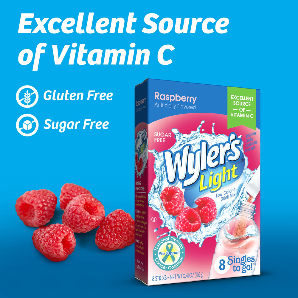 Wyler's Light single serving on table emphasizing low-calorie vitamin C boost