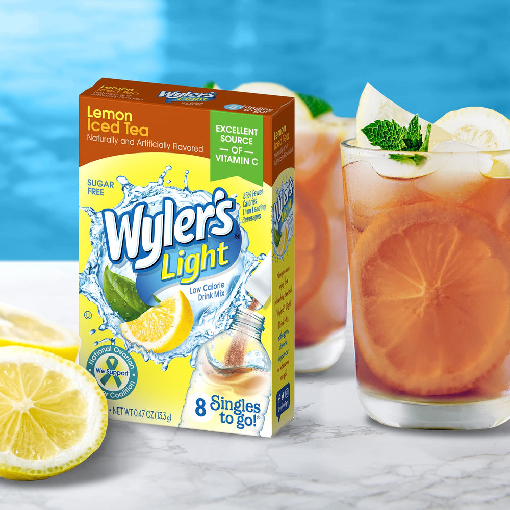 Wyler's Light single packet close-up highlighting easy-to-use portable design