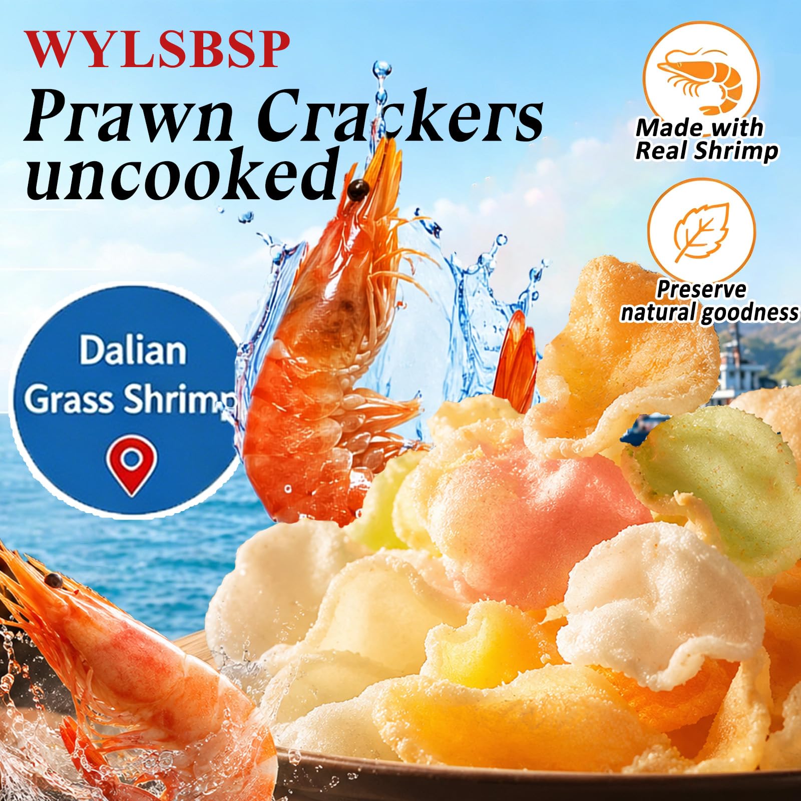 WYLSBSP close-up of uncooked prawn slice texture showing uniform cut for even puffing