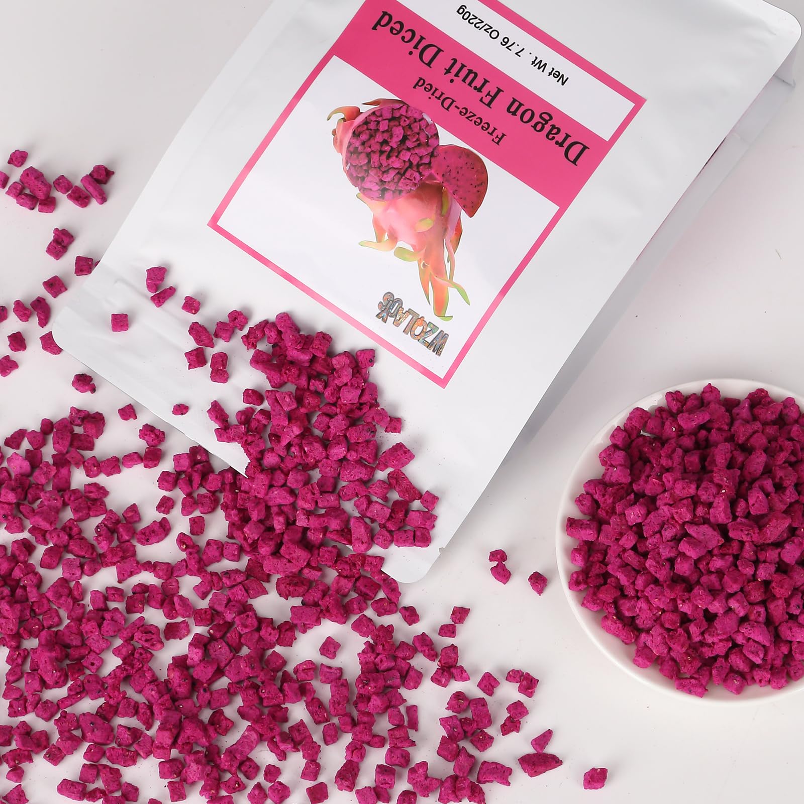 WZQLAOYS close-up texture of crunchy dragon fruit cubes showing vivid color