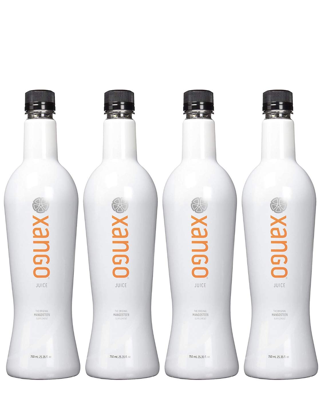 XANGO front packaging showing four-bottle case and clear labeling for convenience