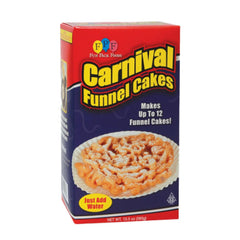 Xcell International package front view showing funnel cake mix, easy preparation benefit