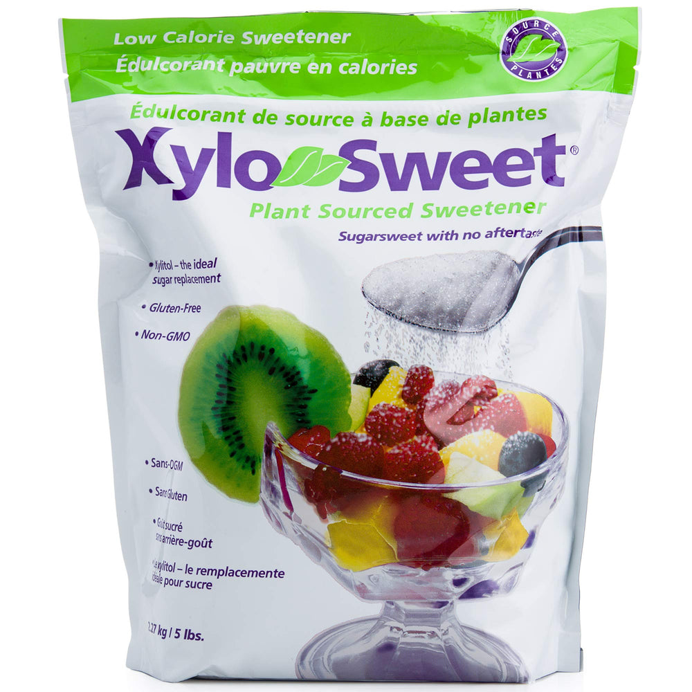 Xlear XyloSweet front bag view shows 5 lb packaging and clear branding benefit