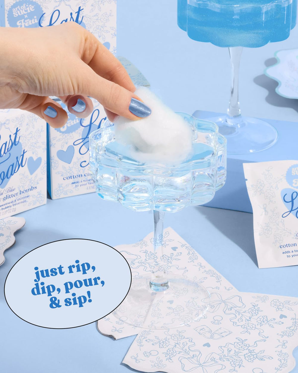 xo, Fetti close-up cotton candy texture highlighting soft spun sugar and easy dissolve