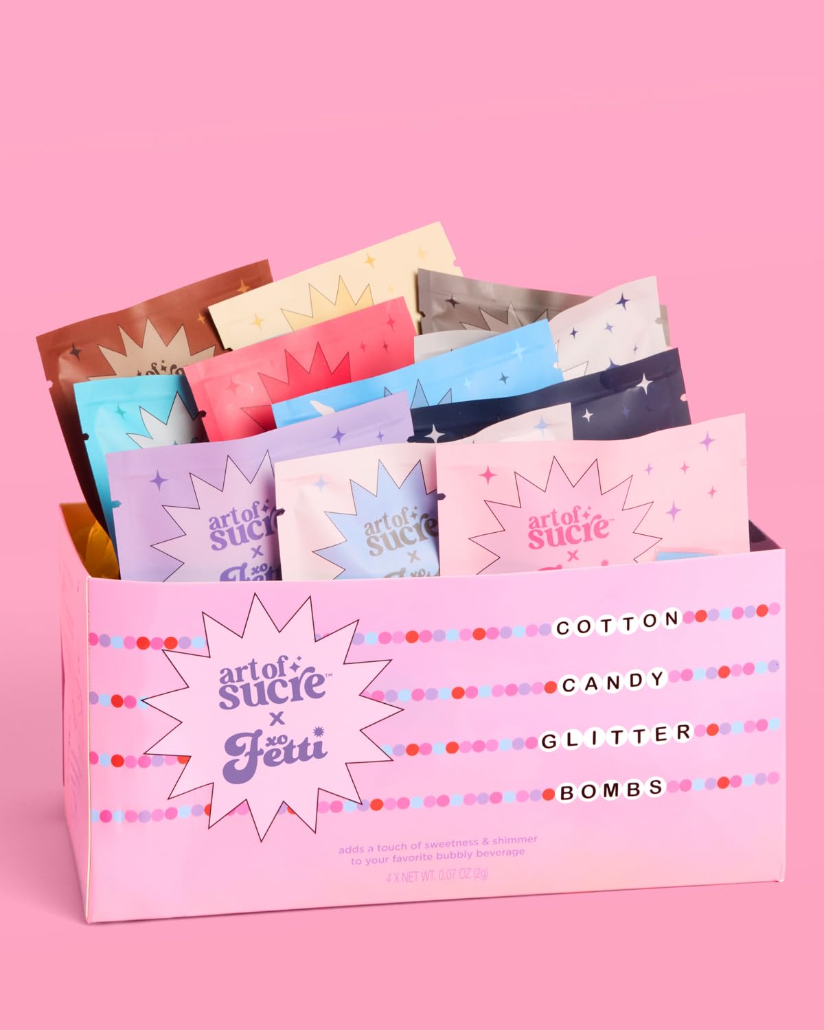 xo, Fetti label and ingredient panel displaying edible glitter info