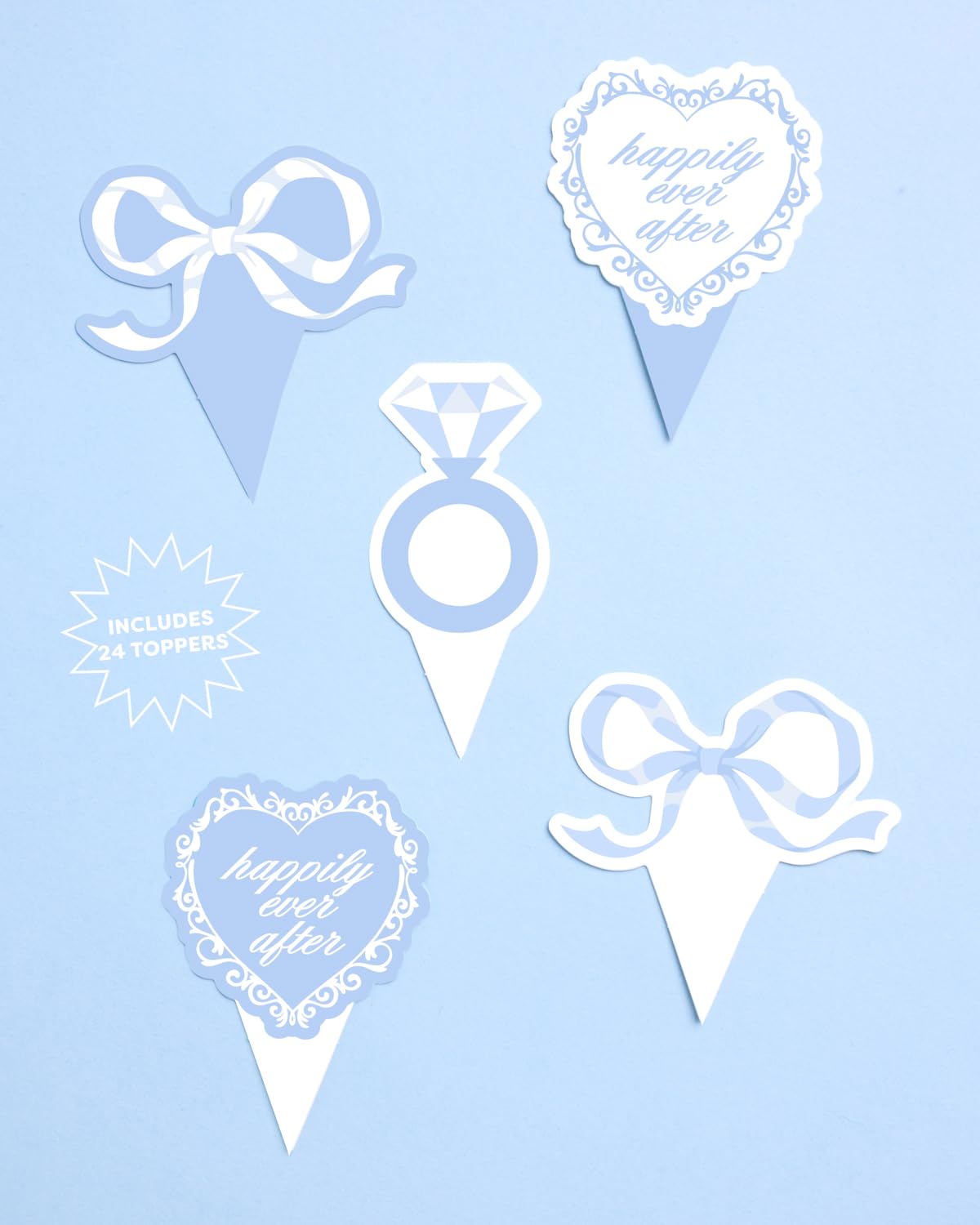 xo, Fetti toppers inserted in frosted cupcakes creating instant party flair
