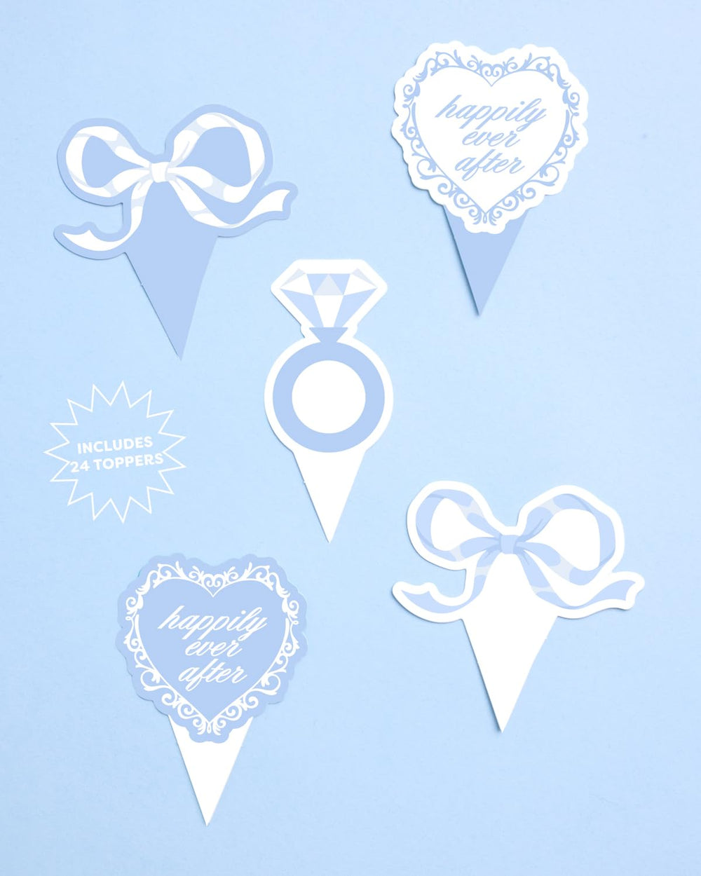 xo, Fetti toppers inserted in frosted cupcakes creating instant party flair
