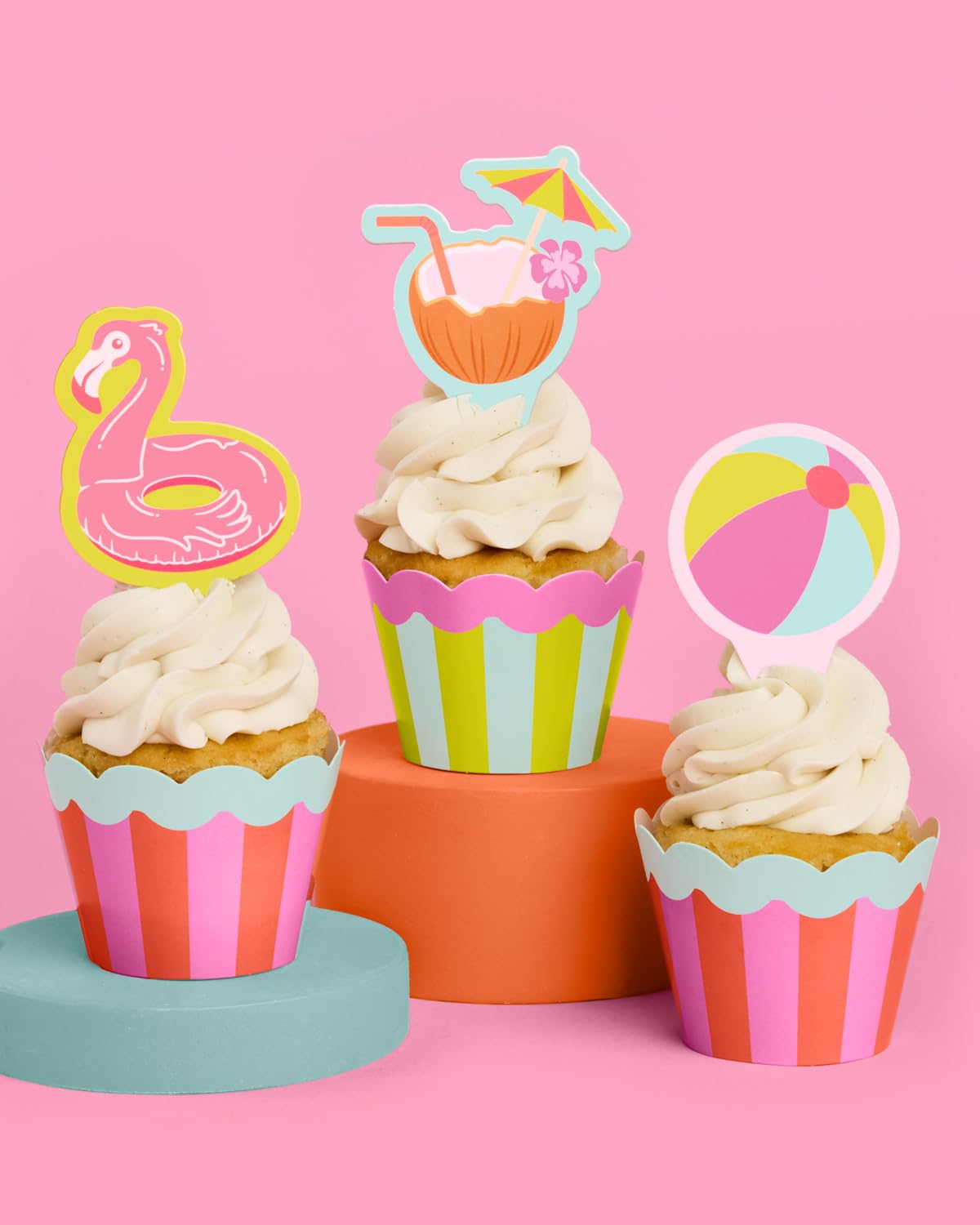 xo, Fetti striped wrappers flatlay displaying pink coral and yellow green pairing for contrast