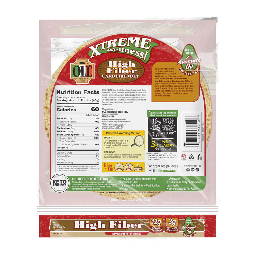 Xtreme Wellness close-up of tortilla texture highlighting fiber