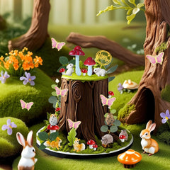 XXYLEIGO top-down cake layout showing assembled woodland scene benefit