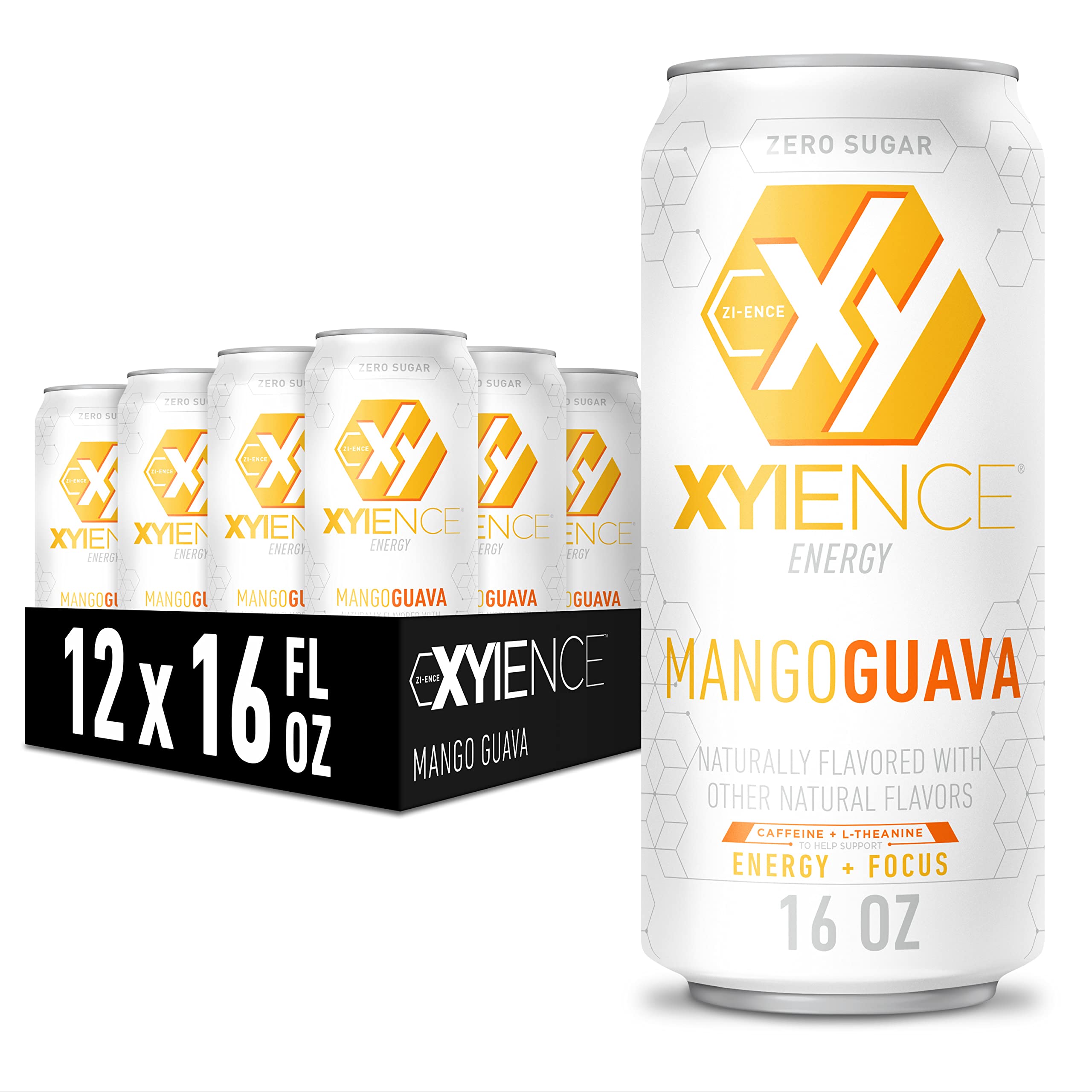 XYIENCE front can showing mango guava flavor and bold branding for refreshing benefit