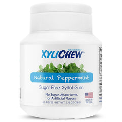 Xylichew front packaging displaying peppermint tub for fresh breath