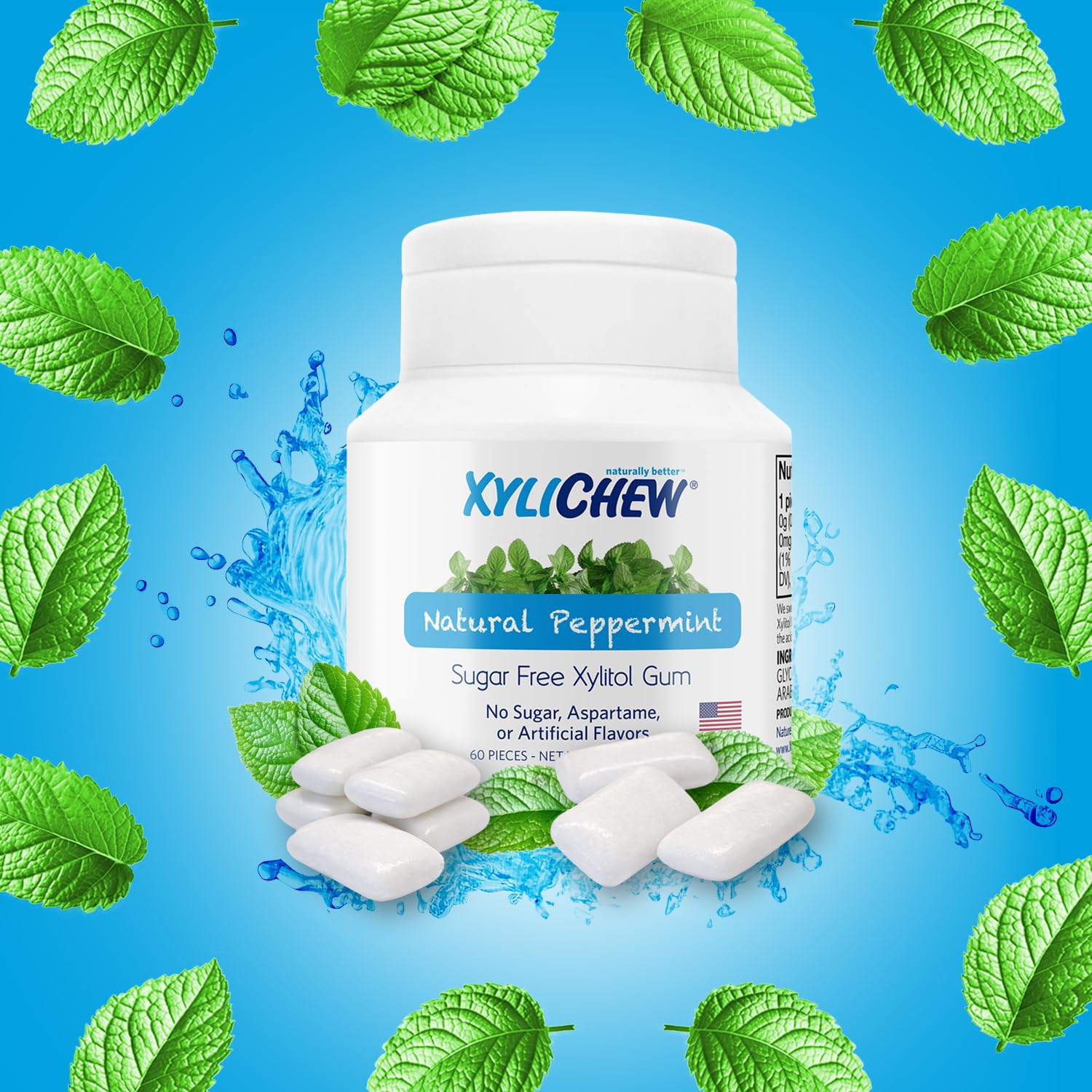 Xylichew open tub showing 240 peppermint pieces for convenient access
