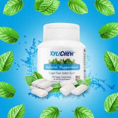 Xylichew open tub showing 240 peppermint pieces for convenient access