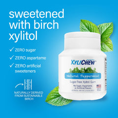 Xylichew gum piece close-up texture showing smooth surface and minty look