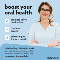 Person chewing Xyloburst peppermint gum after meal demonstrating on-the-go breath freshening