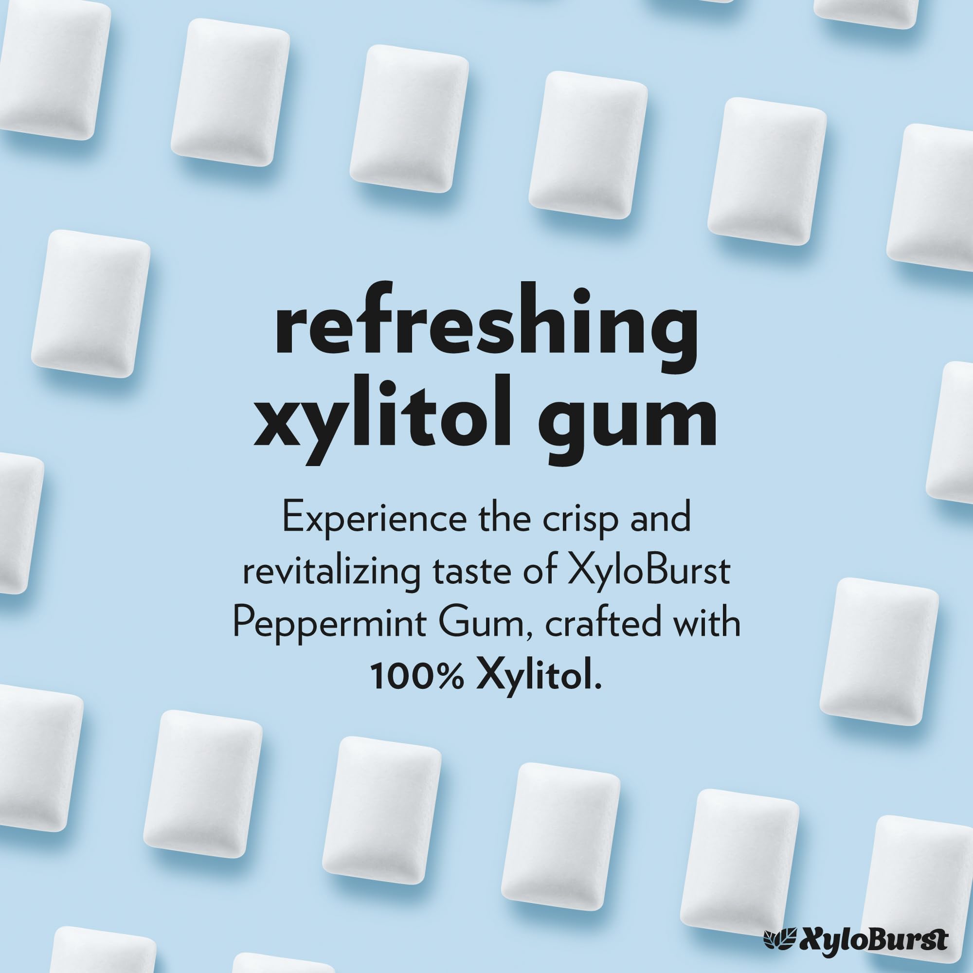 xyloburst peppermint gum close-up texture highlighting xylitol sweetening benefit