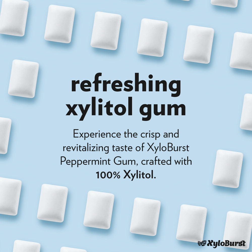 Xyloburst gum next to a coin for scale highlighting compact travel-friendly size