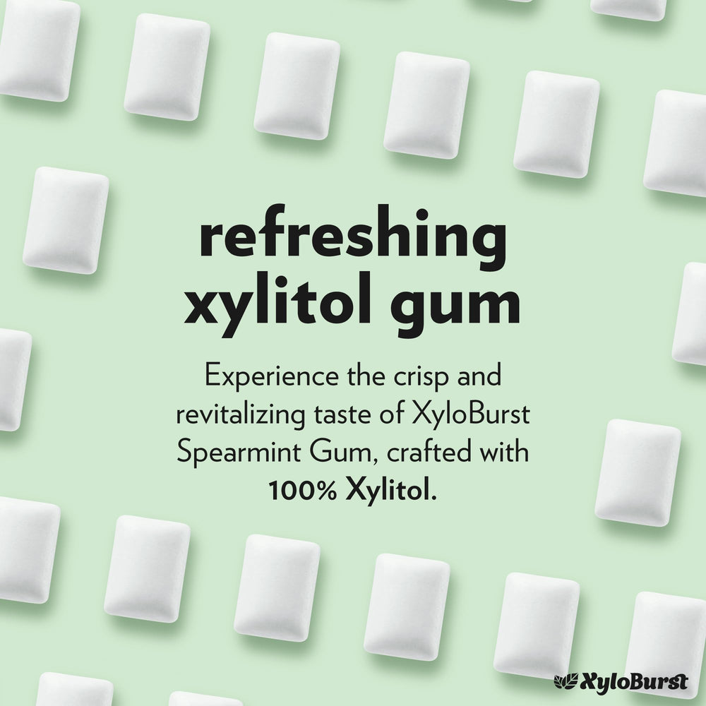 Xyloburst open blister revealing twelve spearmint gum pieces