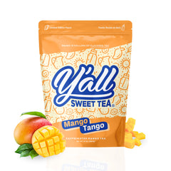 Y'all Sweet Tea front packaging showing Mango Tango flavors and pack size, quick identification benefit