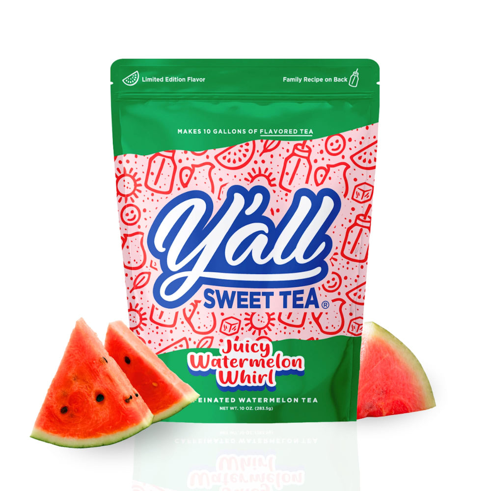 Y'all Sweet Tea front package view showing quantity and watermelon flavor benefit