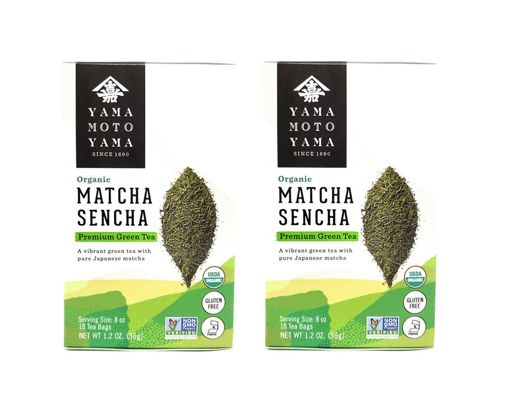 Yamamotoyama front packaging showing both matcha and sencha for easy selection and freshness