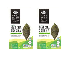Yamamotoyama front packaging showing both matcha and sencha for easy selection and freshness