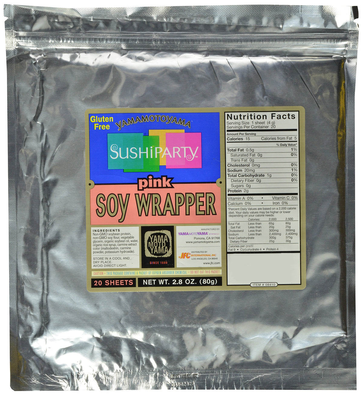 Yamamotoyama pink soy wrapper front packaging showing 20-count and vibrant color, enhances presentation