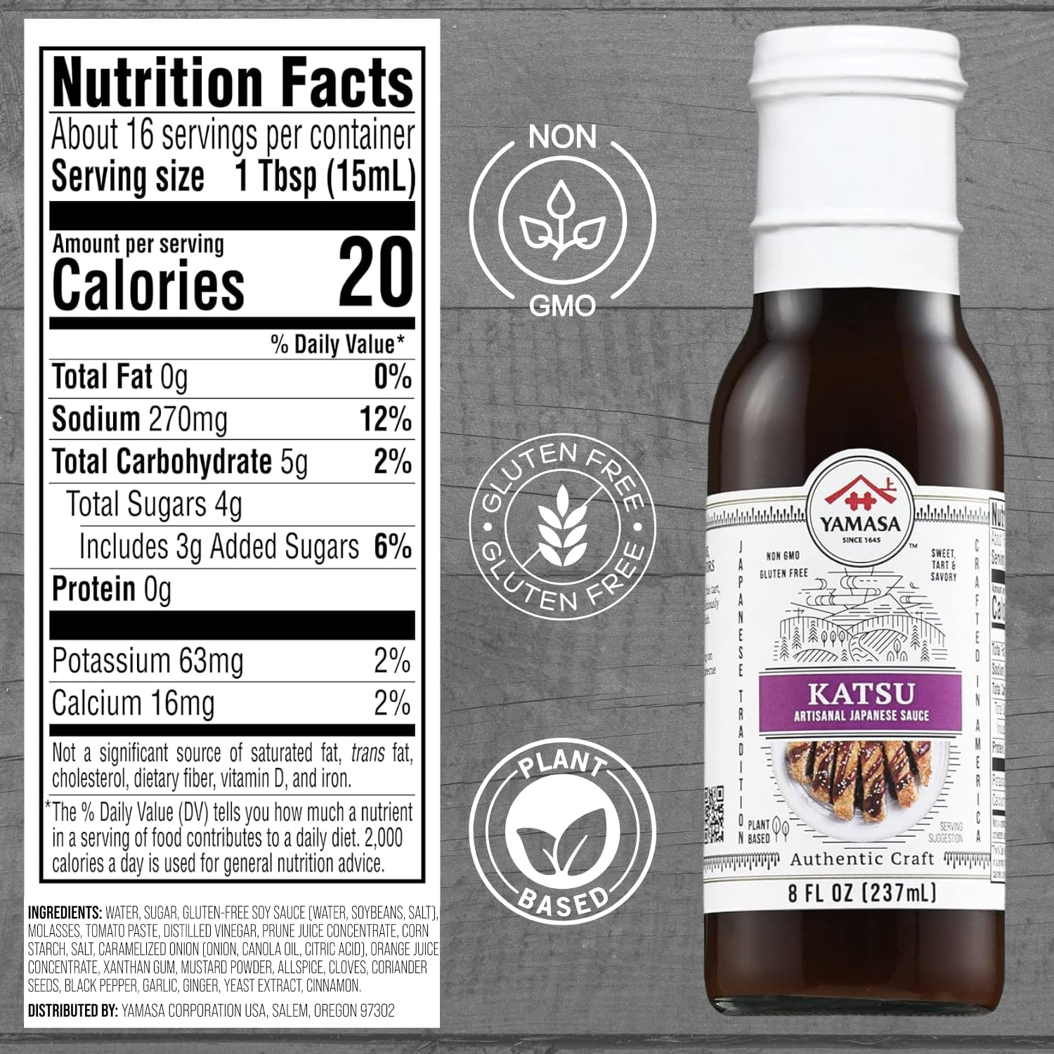 Yamasa label close-up highlighting artisanal ingredients and trust