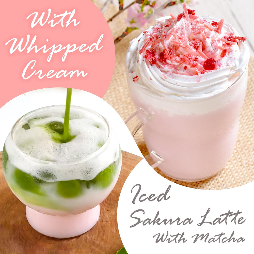 YAMASAN KYOTO UJI iced sakura latte in glass delivering refreshing pink charm