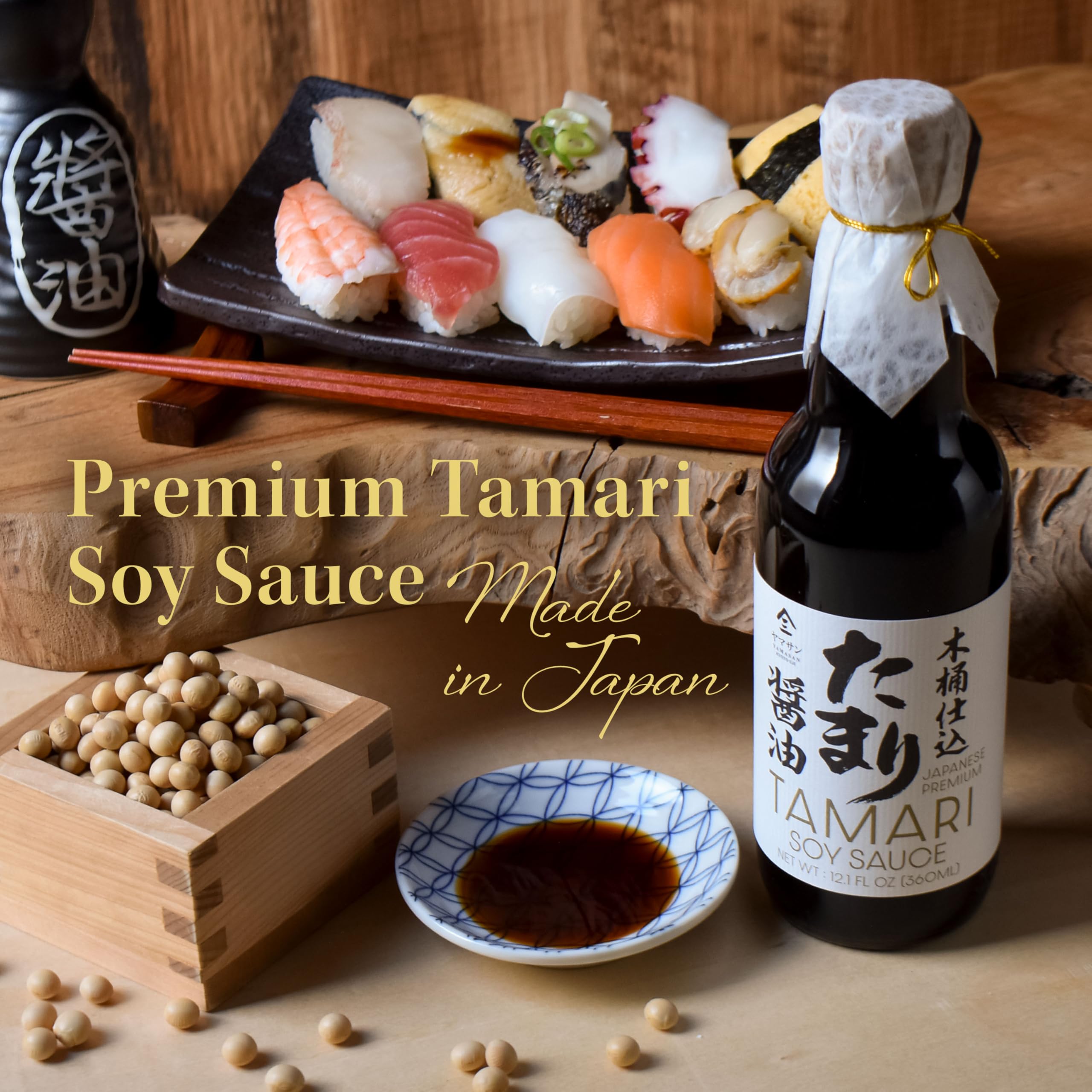 YAMASAN KYOTO UJI pouring tamari into dish demonstrating rich flavor benefit
