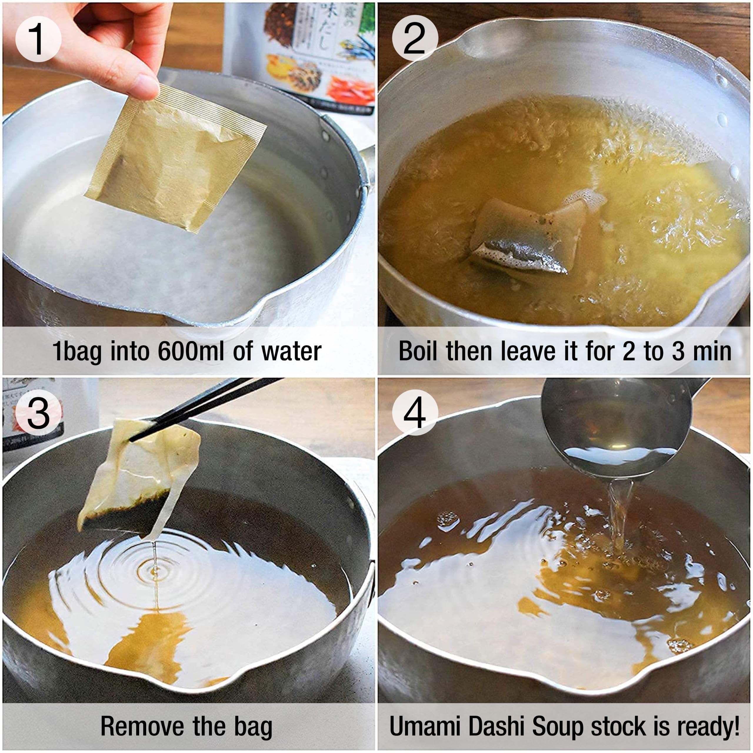 YAMASAN KYOTO UJI sachet steeping in pot demonstrating easy three-step cooking convenience