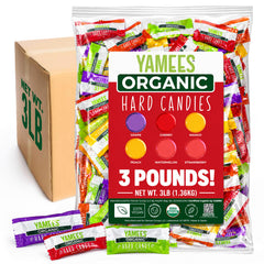 YAMEES front packaging showing 3 lb organic hard candy for events