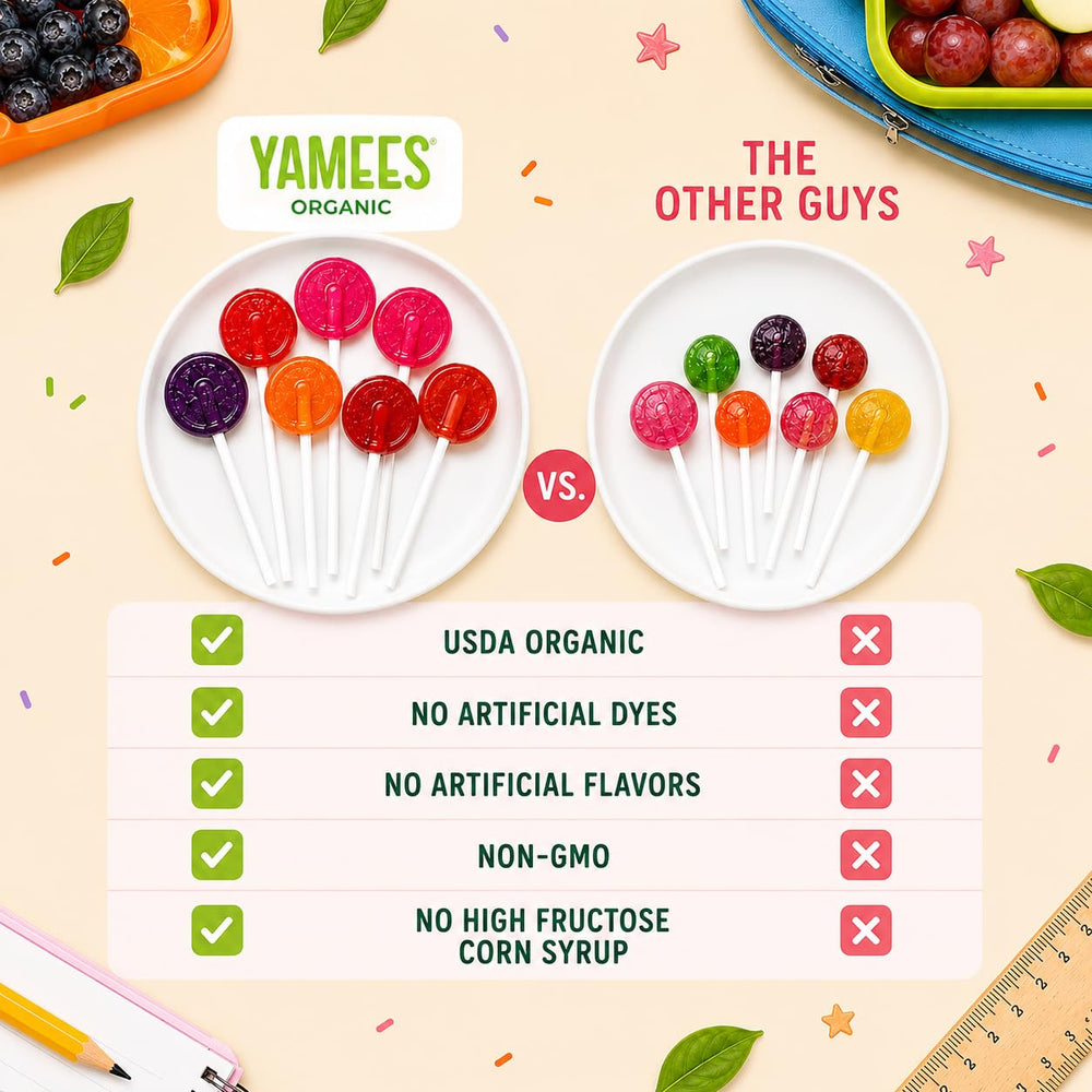 YAMEES assorted colorful lollipops spread out showing variety and visual appeal