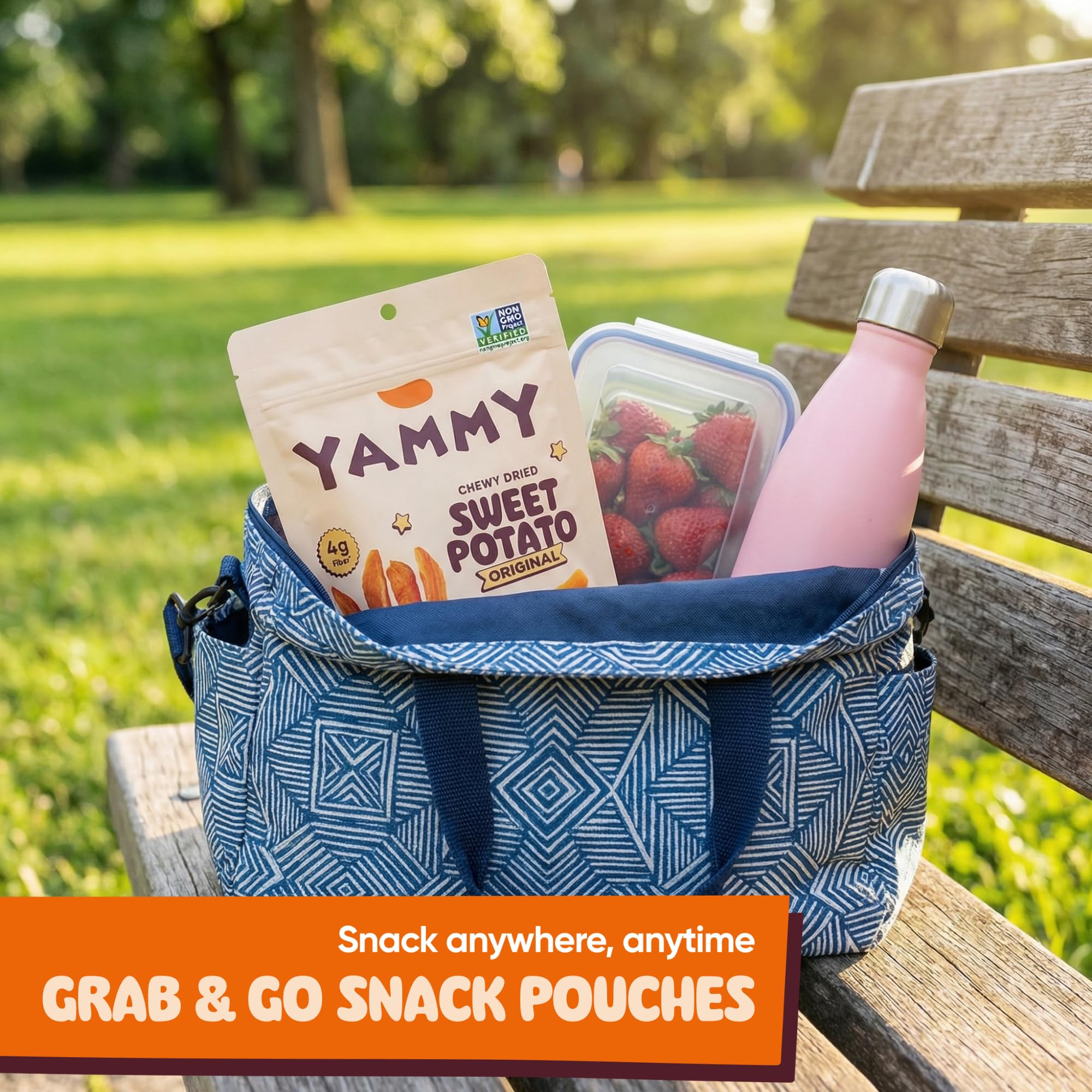 Person enjoying Yammy outdoors as a healthy hiking snack