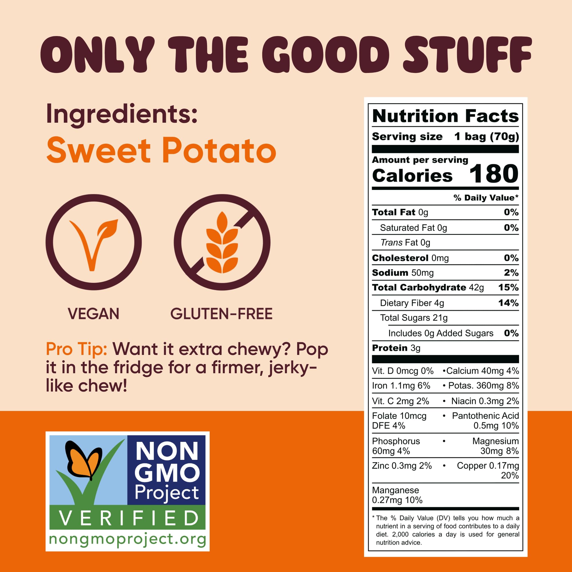 Yammy sweet potato stick next to ruler demonstrating pouch scale